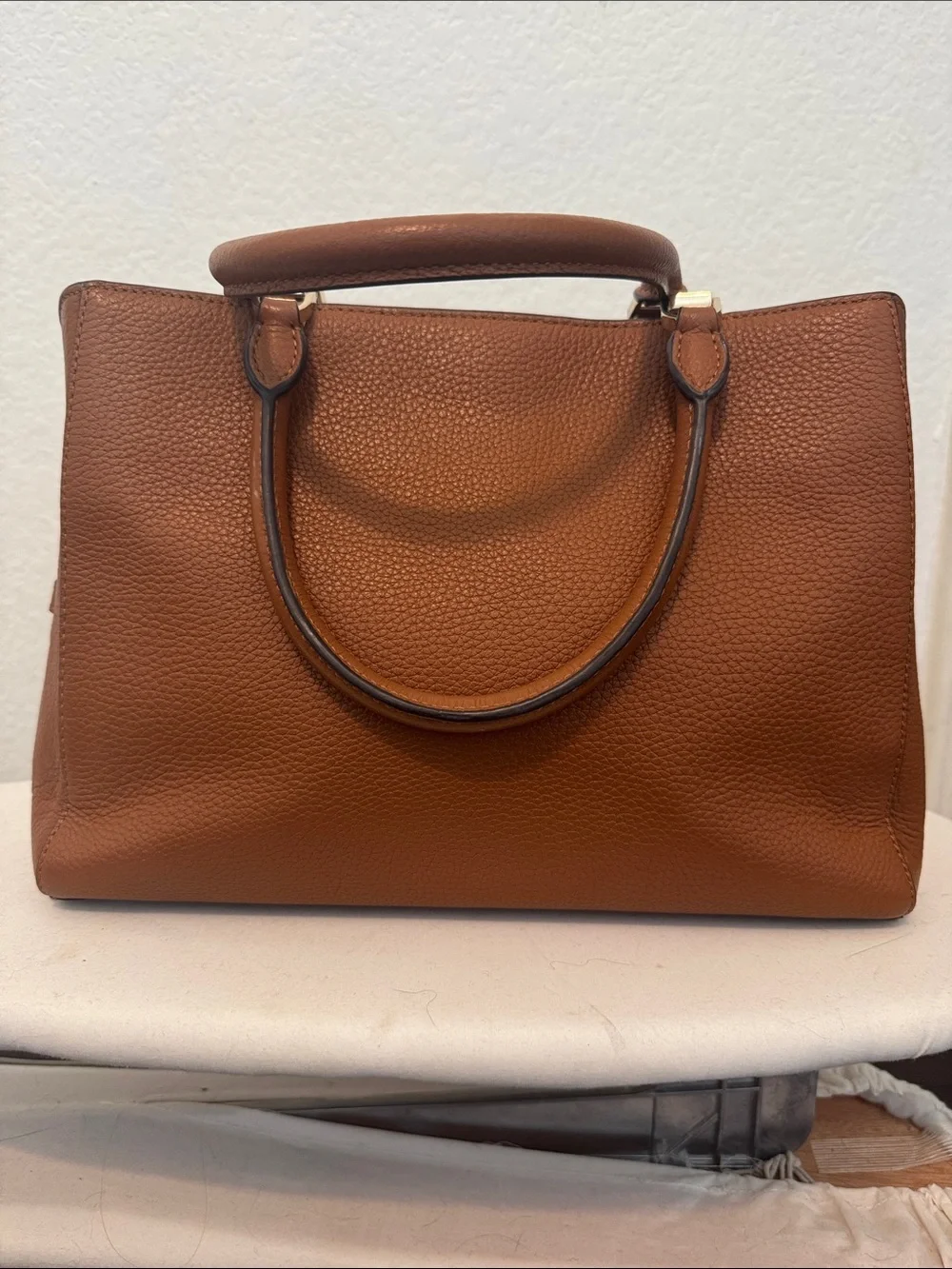 Kate Spade Leila Medium Triple Compartment Pebbled Leather Satchel Warm Ginger